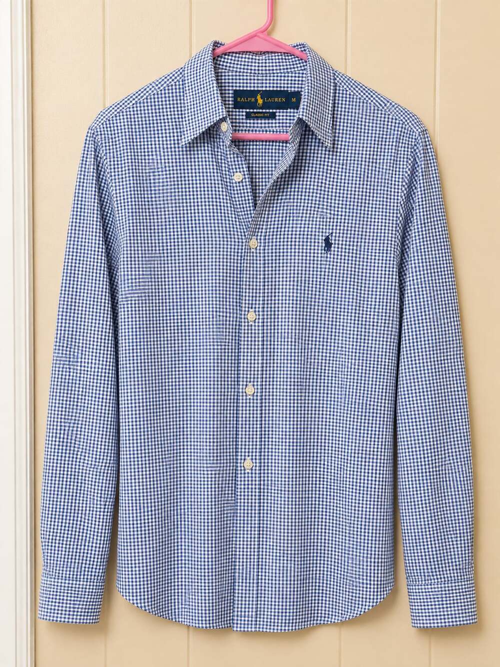 Ralph Lauren Classic Fit Blue White Gingham Check Poplin Long Sleeve Button Down